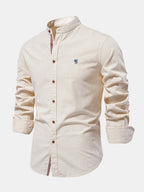 High-neck linen effect long-sleeve shirt