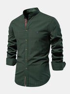 High-neck linen effect long-sleeve shirt