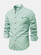 High-neck linen effect long-sleeve shirt