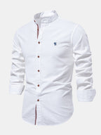 High-neck linen effect long-sleeve shirt
