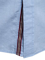 High-neck linen effect long-sleeve shirt