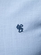 High-neck linen effect long-sleeve shirt