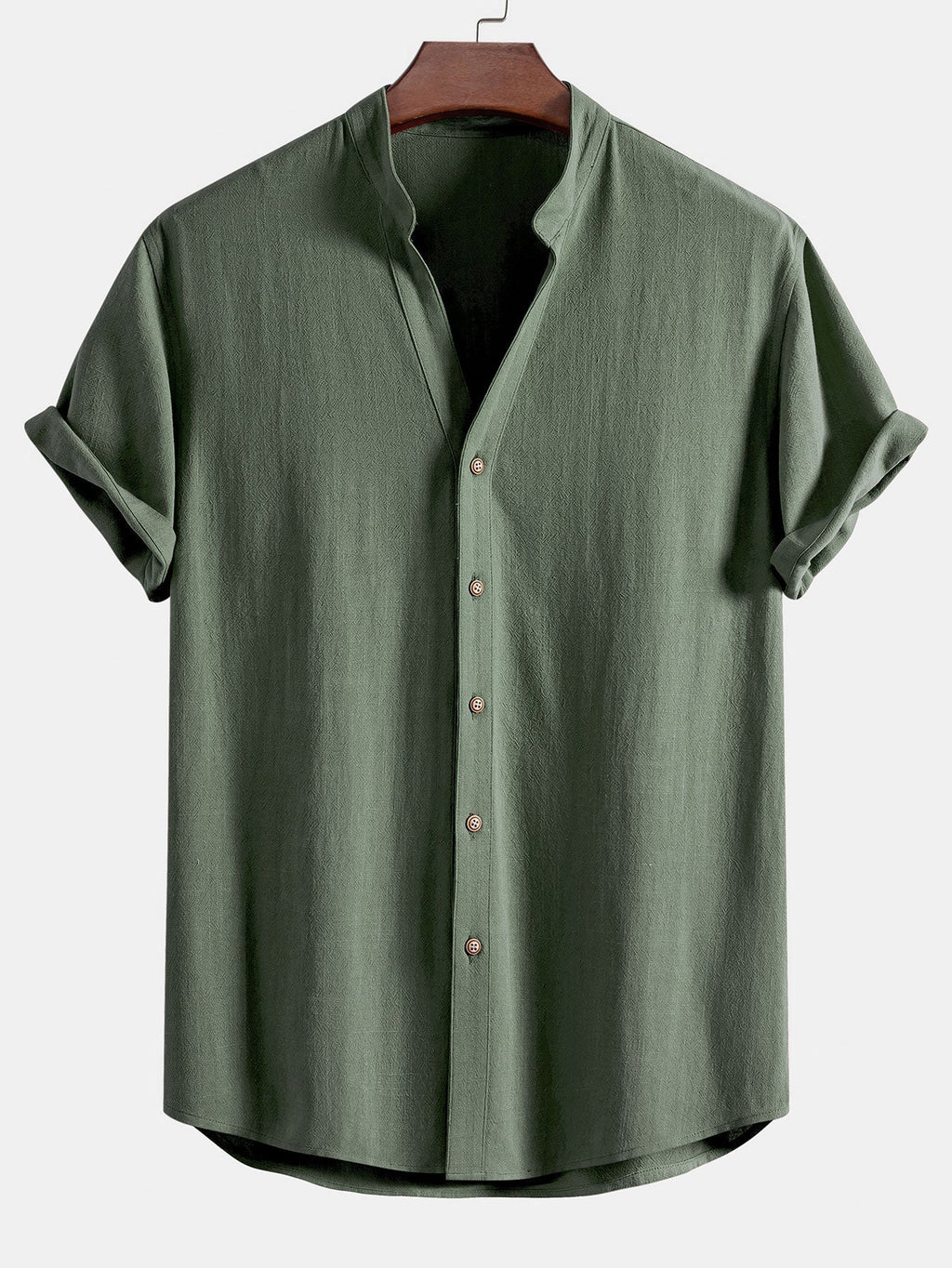 Linen and Rayon V-Neck Short Sleeve Shirt