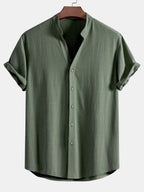 Linen and Rayon V-Neck Short Sleeve Shirt