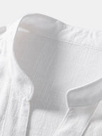Linen and Rayon V-Neck Short Sleeve Shirt