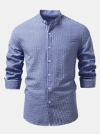 Striped Seersucker Shirt with High Collar