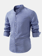 Striped Seersucker Shirt with High Collar