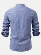 Striped Seersucker Shirt with High Collar