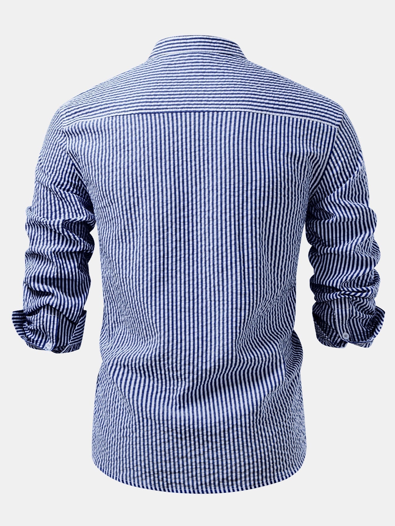 Striped Seersucker Shirt with High Collar