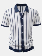 Striped Knit Button-Up Shirt