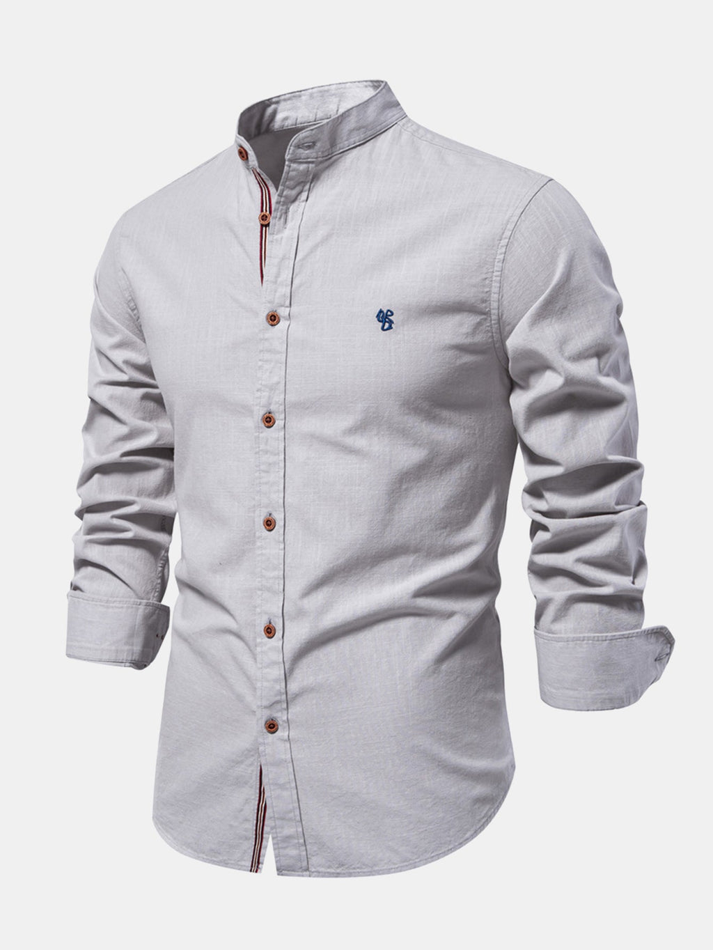 High-neck linen effect long-sleeve shirt