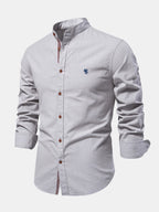 High-neck linen effect long-sleeve shirt