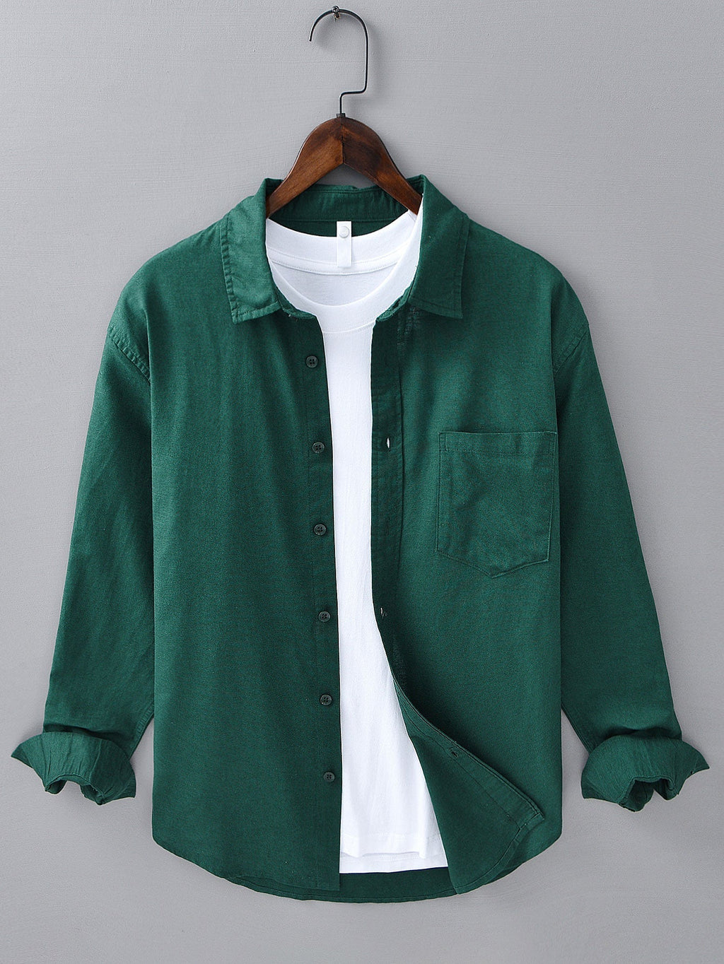 Long Sleeve Linen and Cotton Shirt with Pocket