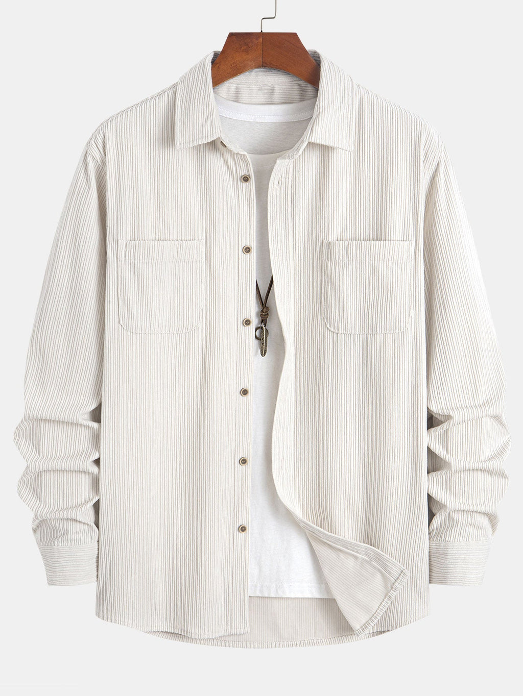 Long Sleeve Corduroy Shirt with Pocket and Buttons