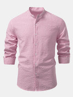 Striped Seersucker Shirt with High Collar