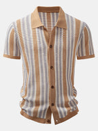 Striped Eyelet Crochet Shirt