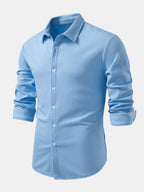 Ribbed Long Sleeve Muscle-Fit Button-Up Shirt