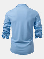 Ribbed Long Sleeve Muscle-Fit Button-Up Shirt