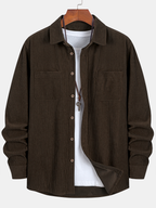Long Sleeve Corduroy Shirt with Pocket and Buttons