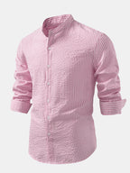 Striped Seersucker Shirt with High Collar