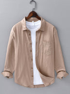 Long Sleeve Linen and Cotton Shirt with Pocket