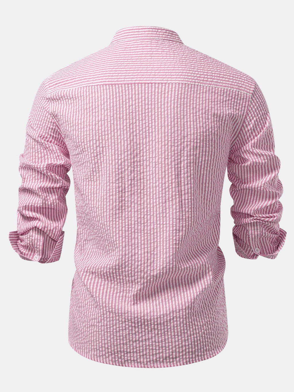 Striped Seersucker Shirt with High Collar