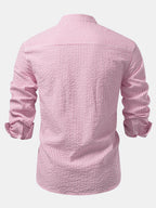Striped Seersucker Shirt with High Collar