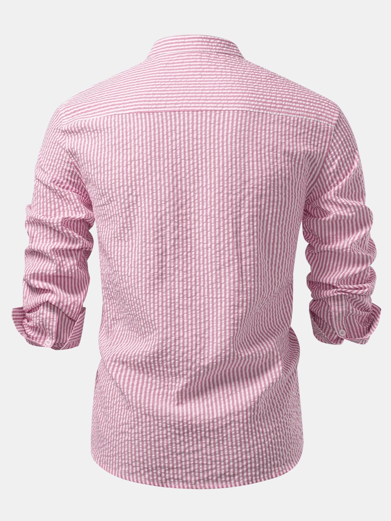 Striped Seersucker Shirt with High Collar
