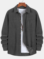Long Sleeve Corduroy Shirt with Pocket and Buttons