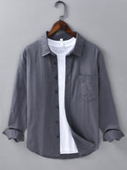 Long Sleeve Linen and Cotton Shirt with Pocket