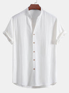 Linen and Rayon V-Neck Short Sleeve Shirt