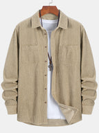 Long Sleeve Corduroy Shirt with Pocket and Buttons
