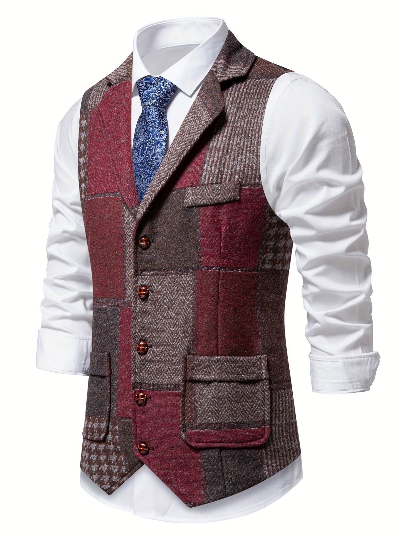 Matt | Patchwork Tweed Waistcoat with Herringbone Pattern