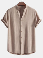 Linen and Rayon V-Neck Short Sleeve Shirt