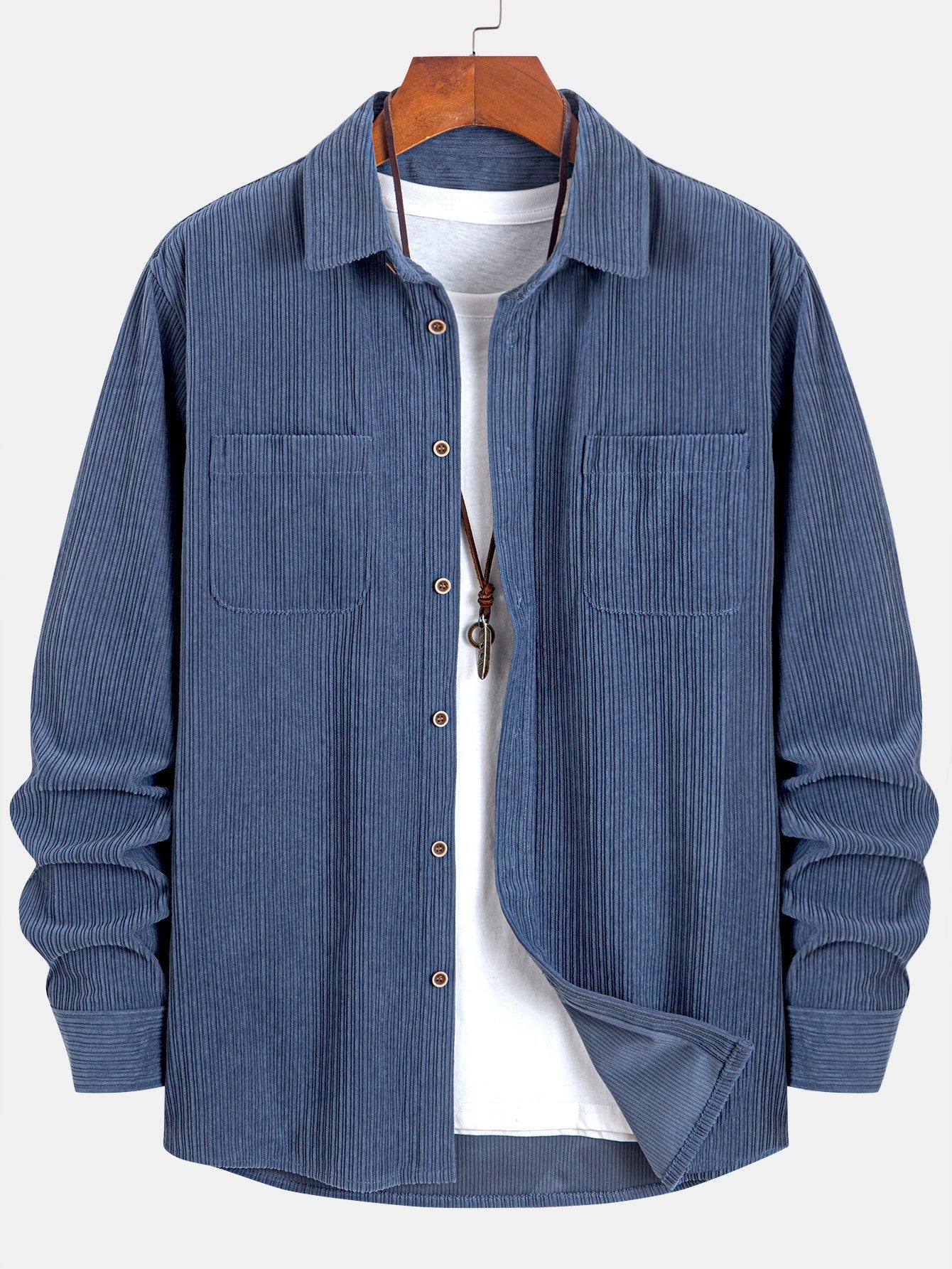 Long Sleeve Corduroy Shirt with Pocket and Buttons