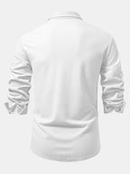 Ribbed Long Sleeve Muscle-Fit Button-Up Shirt