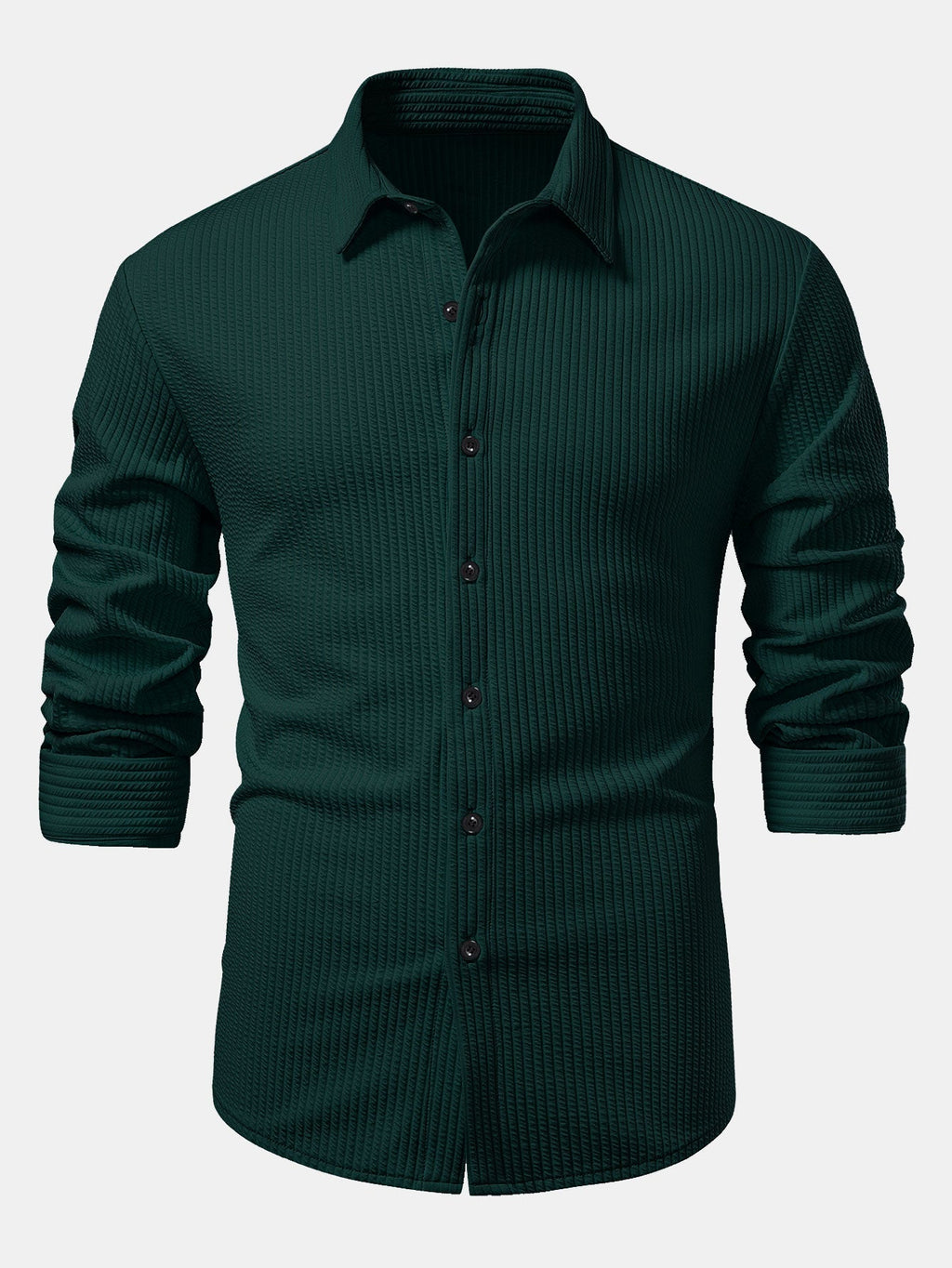 Ribbed Long Sleeve Muscle-Fit Button-Up Shirt