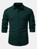 Ribbed Long Sleeve Muscle-Fit Button-Up Shirt