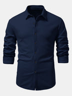 Ribbed Long Sleeve Muscle-Fit Button-Up Shirt