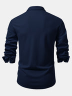 Ribbed Long Sleeve Muscle-Fit Button-Up Shirt
