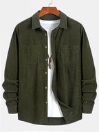 Long Sleeve Corduroy Shirt with Pocket and Buttons