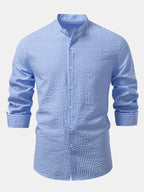 Striped Seersucker Shirt with High Collar