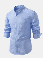 Striped Seersucker Shirt with High Collar