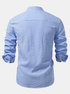 Striped Seersucker Shirt with High Collar