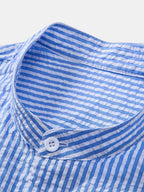 Striped Seersucker Shirt with High Collar