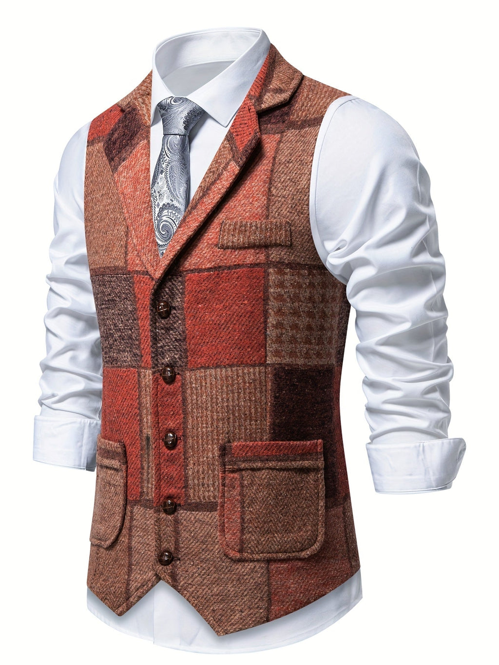 Matt | Patchwork Tweed Waistcoat with Herringbone Pattern