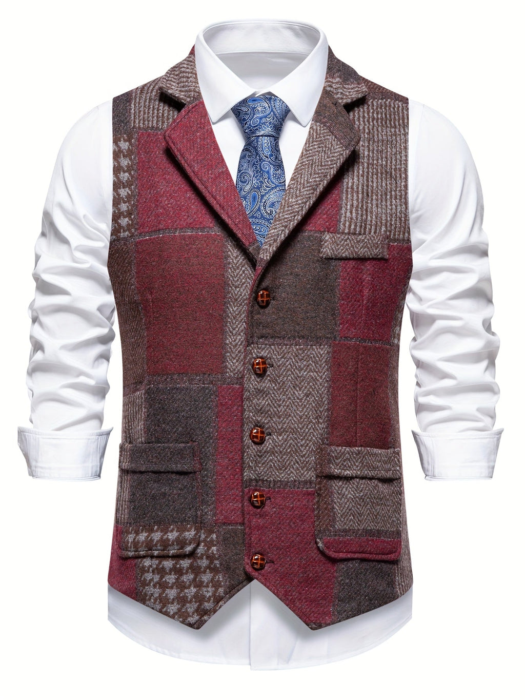 Matt | Patchwork Tweed Waistcoat with Herringbone Pattern