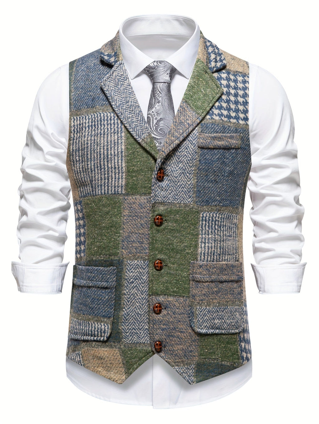 Matt | Patchwork Tweed Waistcoat with Herringbone Pattern