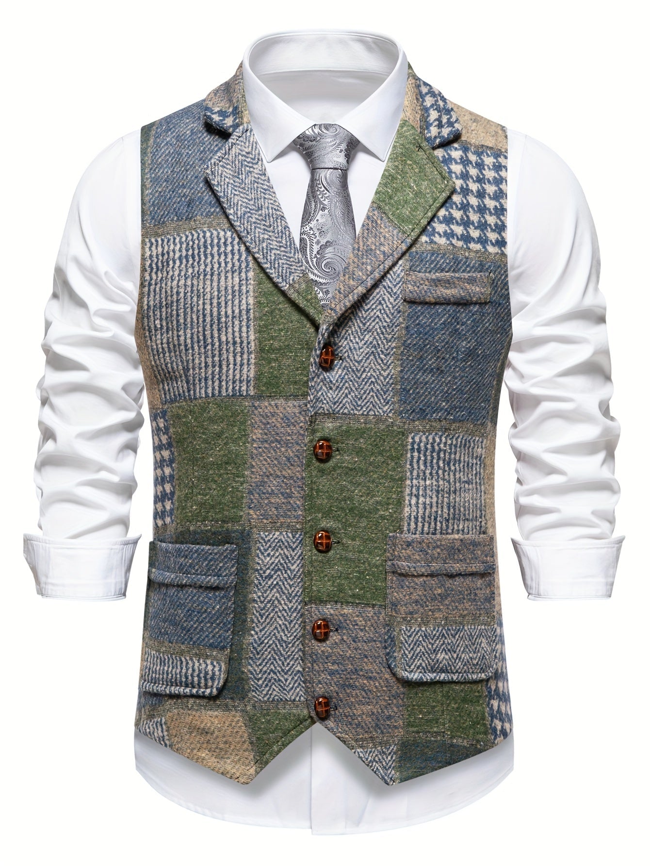 Matt | Patchwork Tweed Waistcoat with Herringbone Pattern