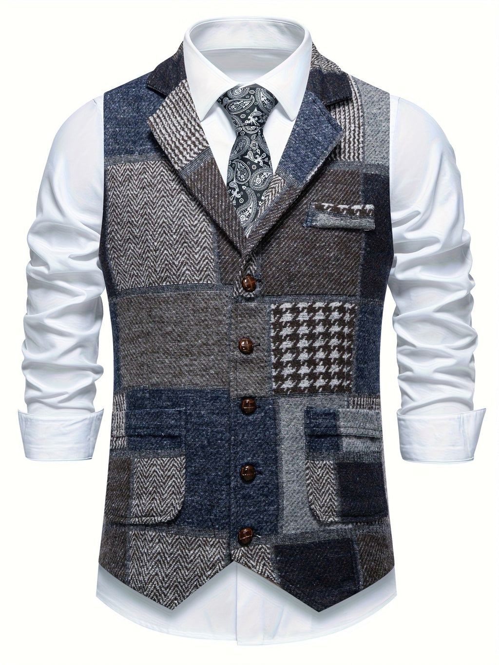 Matt | Patchwork Tweed Waistcoat with Herringbone Pattern